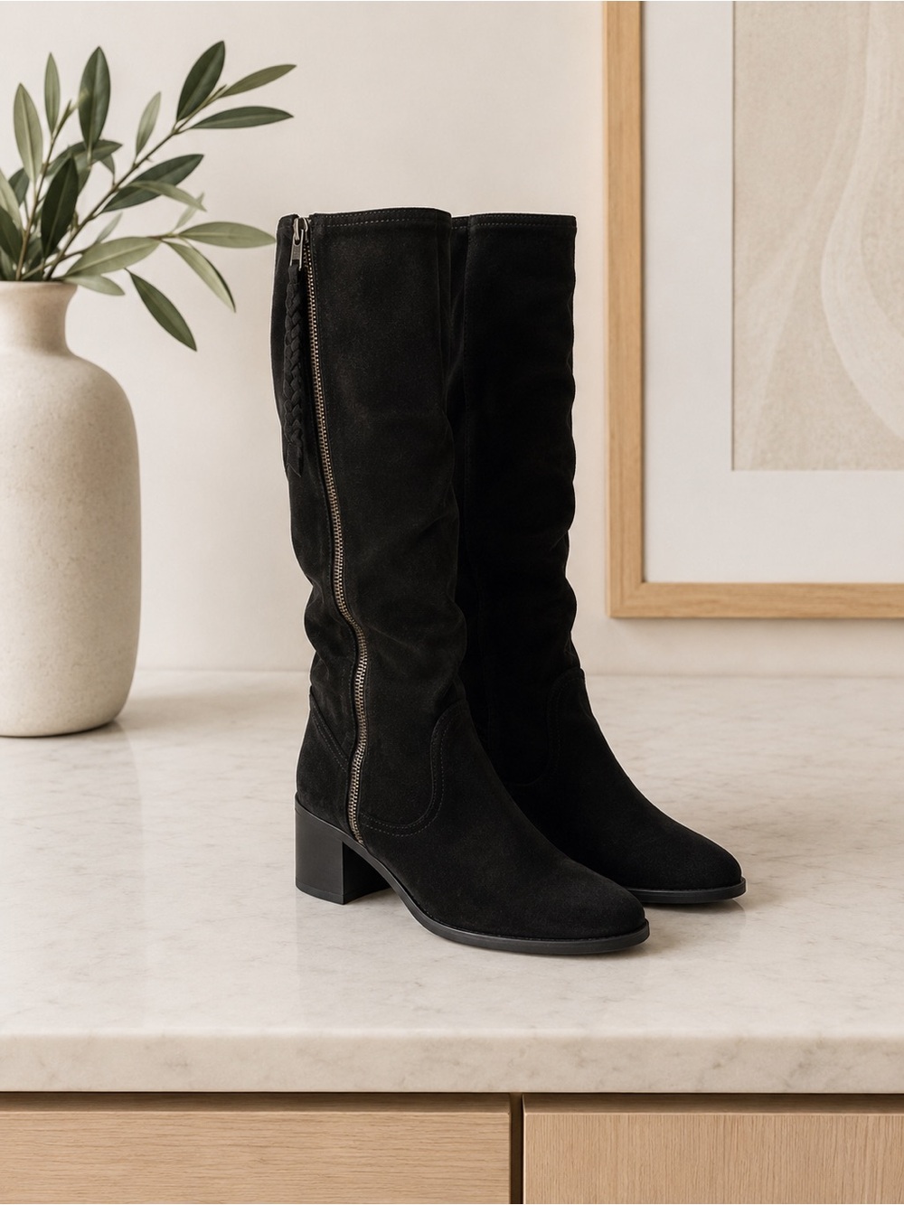 Suede Black Boots Lasso Boots Women’s Western Boots Tall Skinny Suede Boots